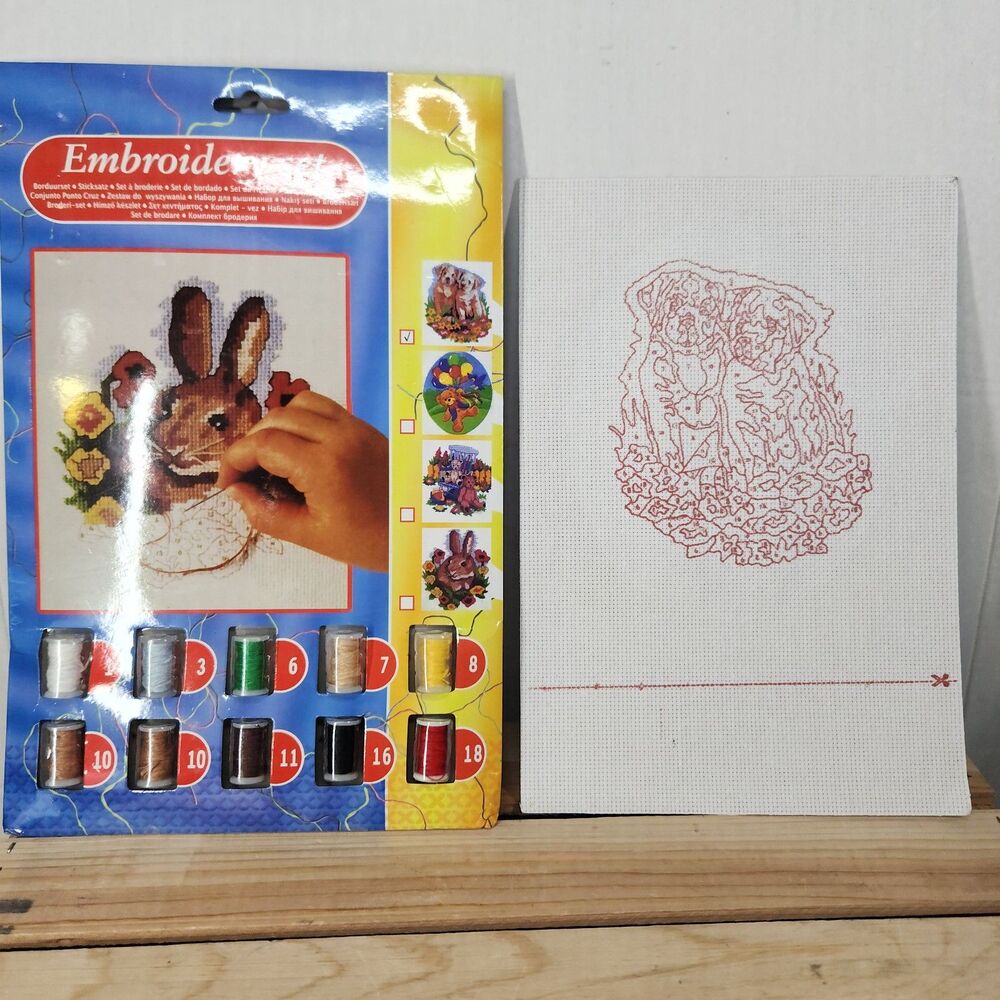 Unbranded Embroidery By Number Beginner Cross Stitch Kit, Puppies W/Flowers New
